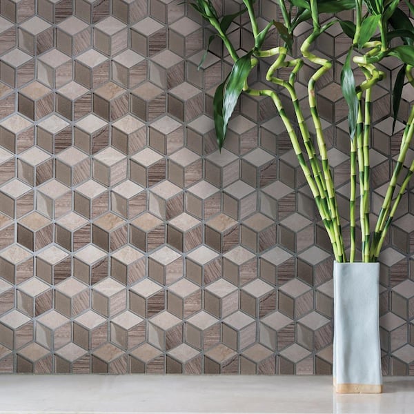 Blended Nature Bronze Pyrite 9.75 in. x 11.12 in. Geometric Glossy Natural Stone/Glass Mosaic (0.753 sq. ft./Each)
