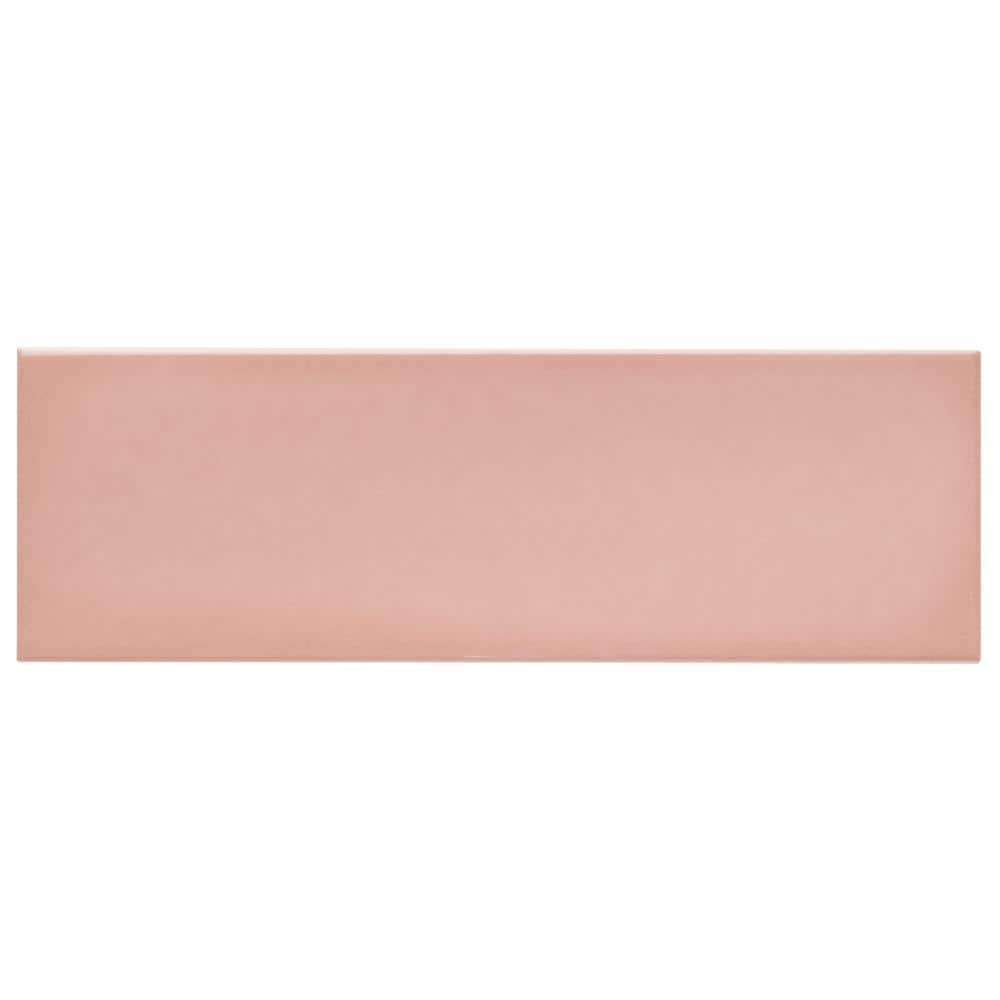 Pink Polished Porcelain Subway Wall Tile 3.93 x 11.81 in