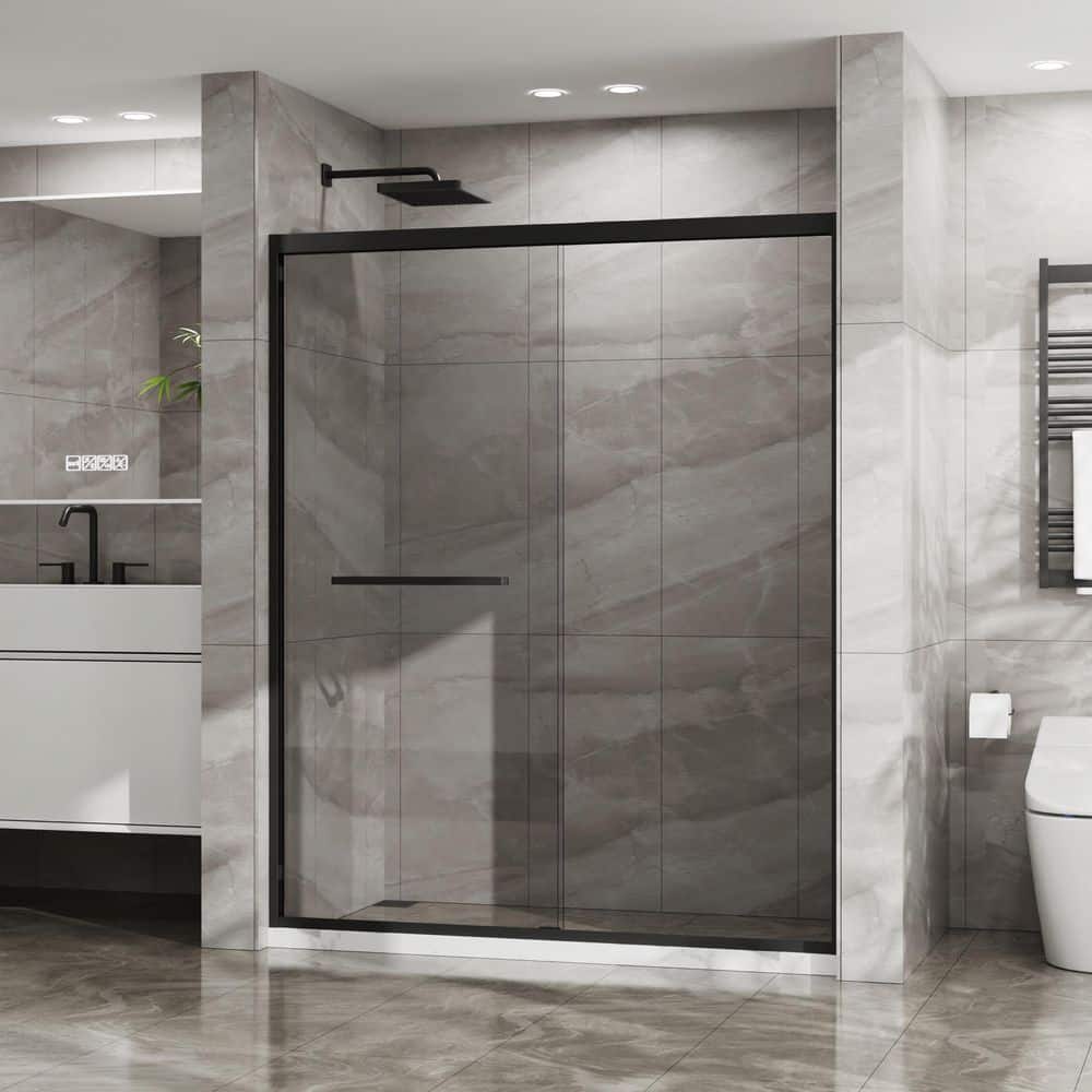 60 in. W x 72 in. H Sliding Semi-Frameless Shower Door with SGCC Clear Tempered Glass, Stainless Steel Hardware, Black price history on PriceWatchPro