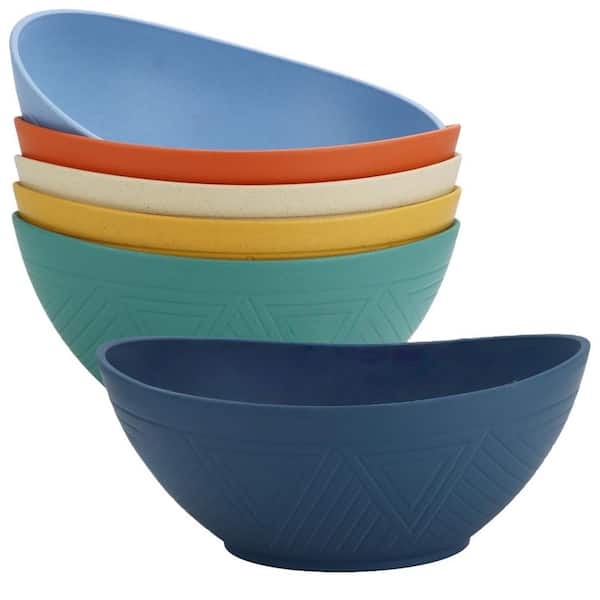 Multi-Colors 9.6 in. 60 fl. oz. Large Capacity Wheat Straw Bowls Set Unbreakable Serving Bowls Microwave Dishwasher Safe