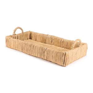 Anika 22.5 in. Traditional Southwestern Hand-Woven Abaca Tray with Handles, Natural