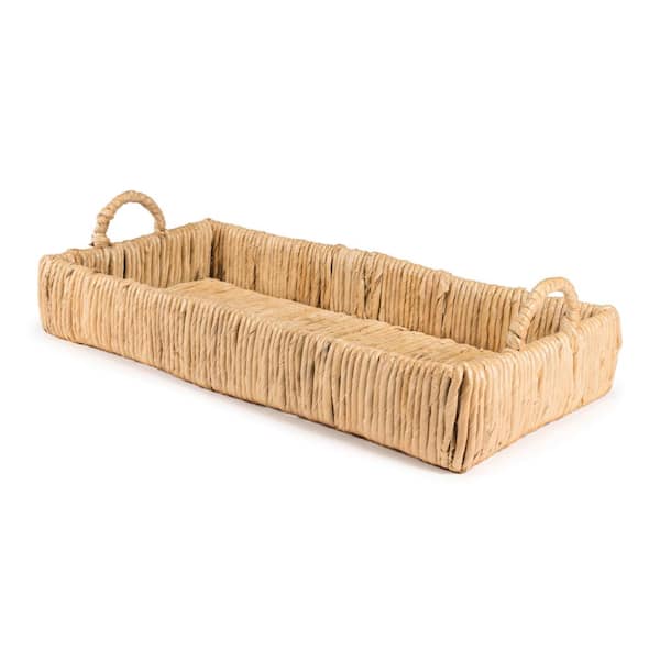 happimess Anika 22.5 in. Traditional Southwestern Hand-Woven Abaca Tray with Handles, Natural