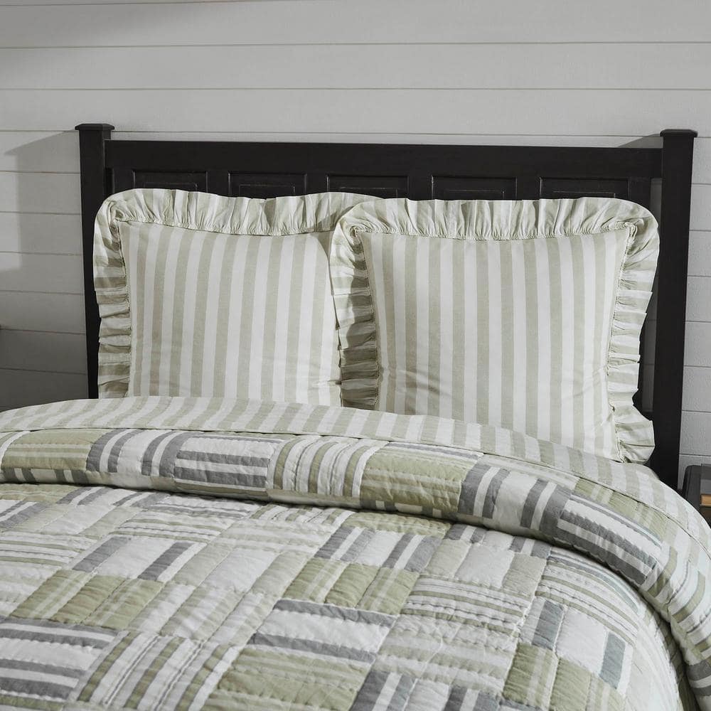 Tan and White Striped Cotton Euro Sham with Ruffles