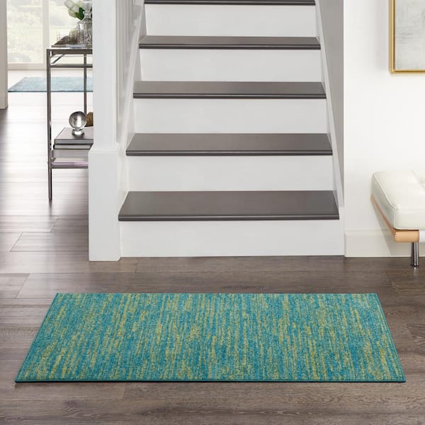 Essentials doormat 2 ft. x 4 ft. Blue Green Solid Contemporary Indoor/Outdoor Patio Kitchen Area Rug