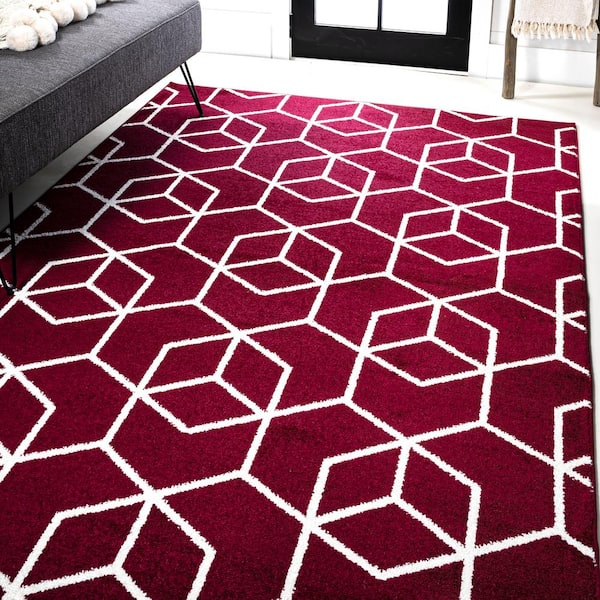 JONATHAN Y Tumbling Blocks Modern Geometric Red/White 3 ft. x 5 ft. Area Rug