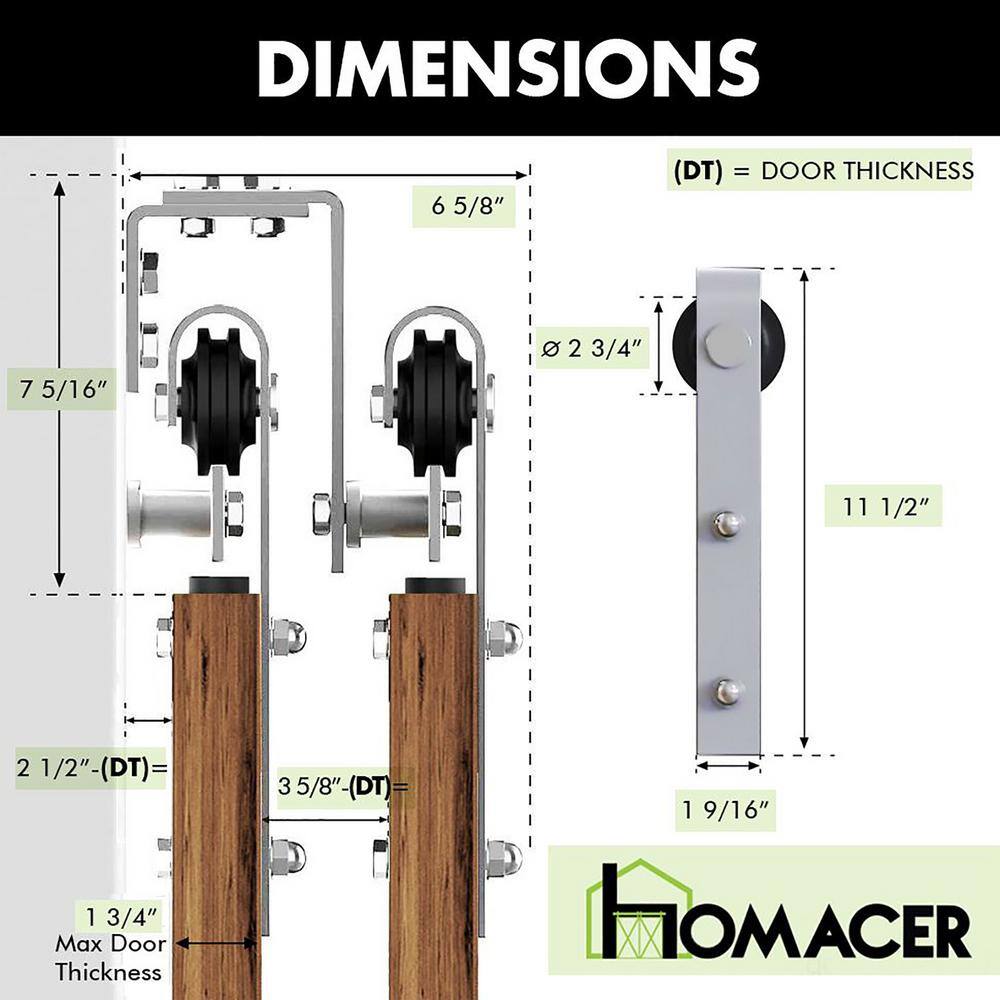 Brushed Nickel Double Track Bypass Sliding Barn Door Hardware Kit