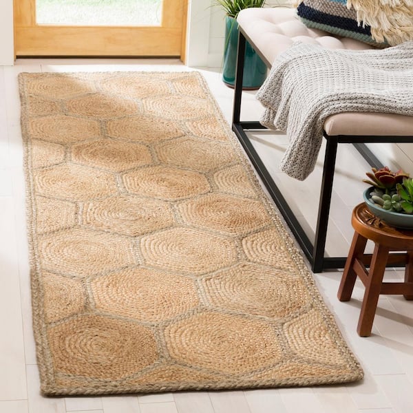 Natural Fiber Beige/Gray 3 ft. x 10 ft. Geometric Woven Runner Rug