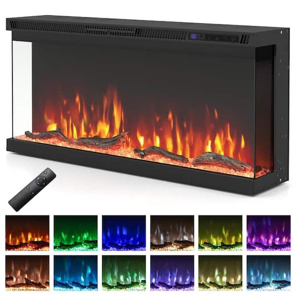 36/40/50 Inch Wide 3-Sided Electric Fireplace Insert with Remote Control and 12 Flame Colors-36 Inch in Black