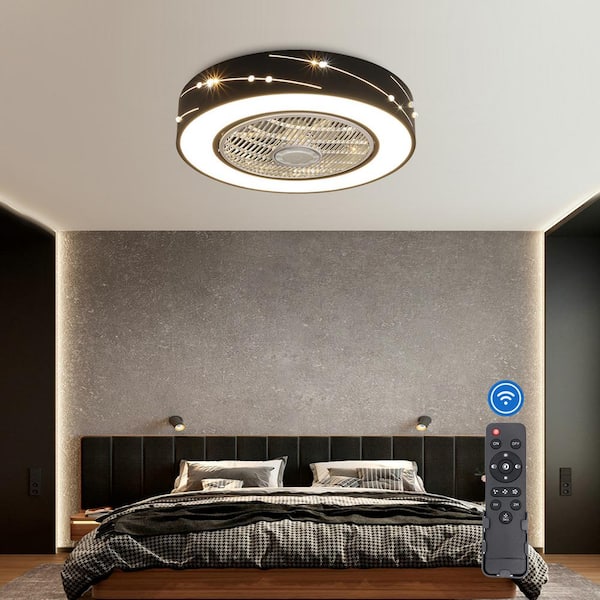 OUKANING 21.6 in. Black Modern Round Indoor Integrated LED 