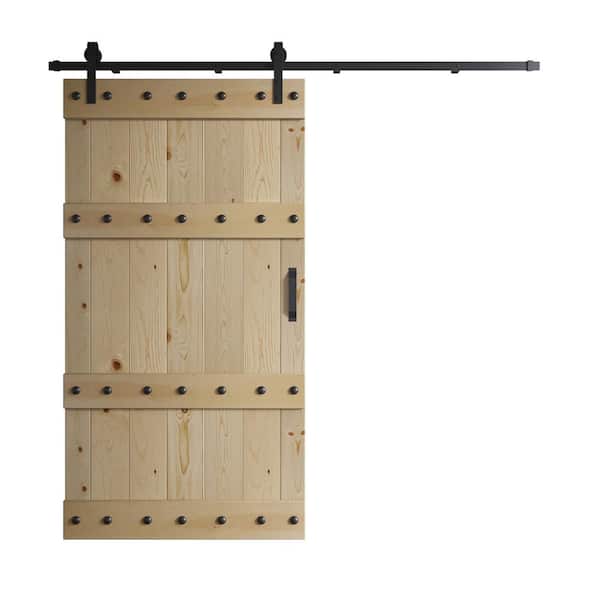 COAST SEQUOIA INC Castle Series 42 in. x 84 in. Unfinished DIY Knotty Pine Wood Sliding Barn Door with Hardware Kit