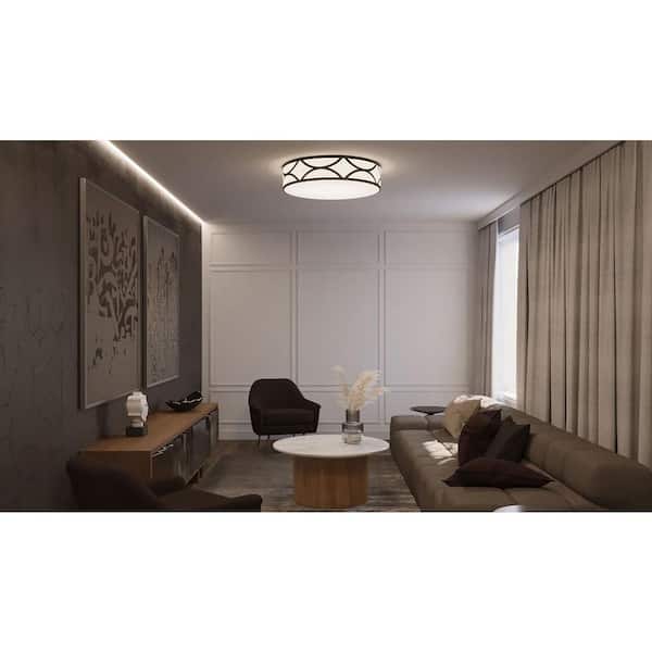 AFX Lake 30 in. 4-Light Black Flush Mount with Acrylic Shade