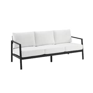 Harper Hill Black Aluminum Frame Outdoor 3 Seater Sectional Sofa with White Sunbrella Cushions