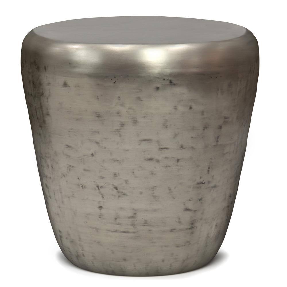 Antique Silver 20" Metal Drum Side Table