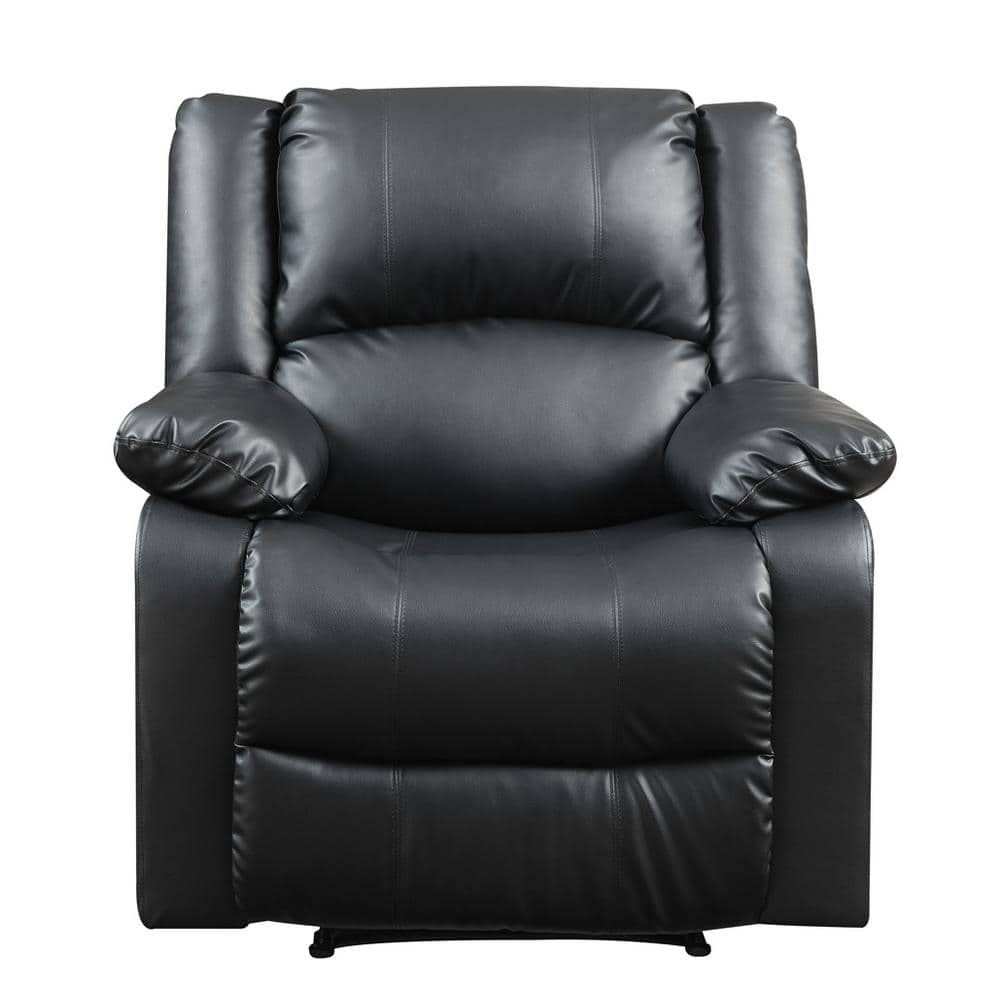 Pittsburg Black Faux Leather Manual Recliner with Wood Frame