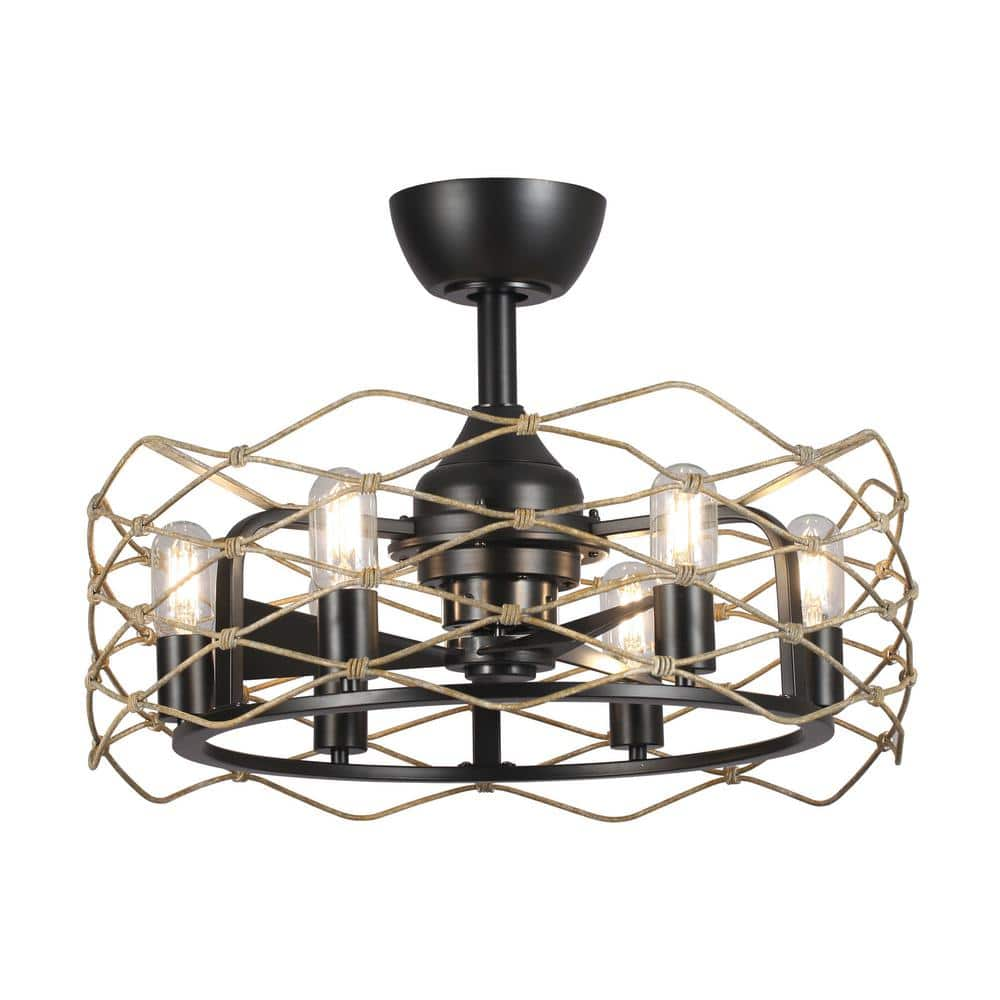 Parrot Uncle 22 in. Indoor Rustic Matte Black Caged Chandelier Ceiling ...