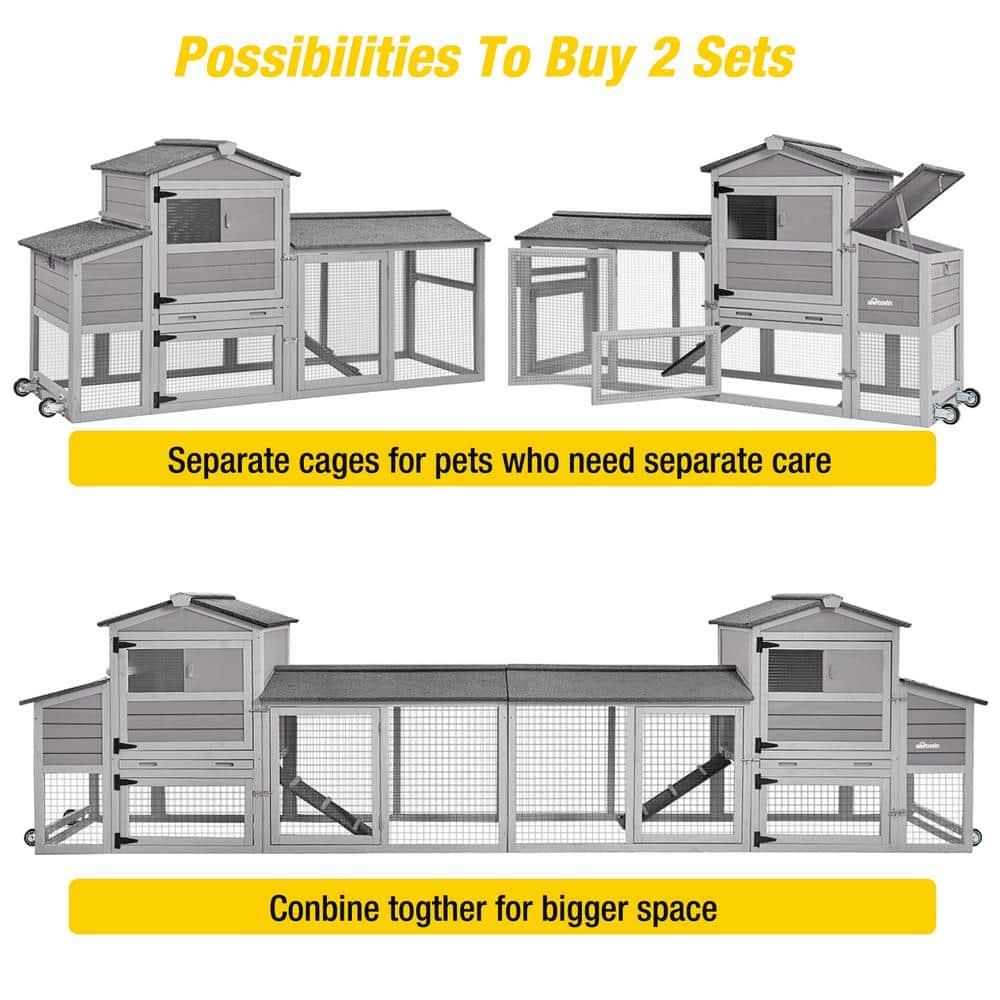 Gray and White Mobile Chicken Coop with Metal Wheels