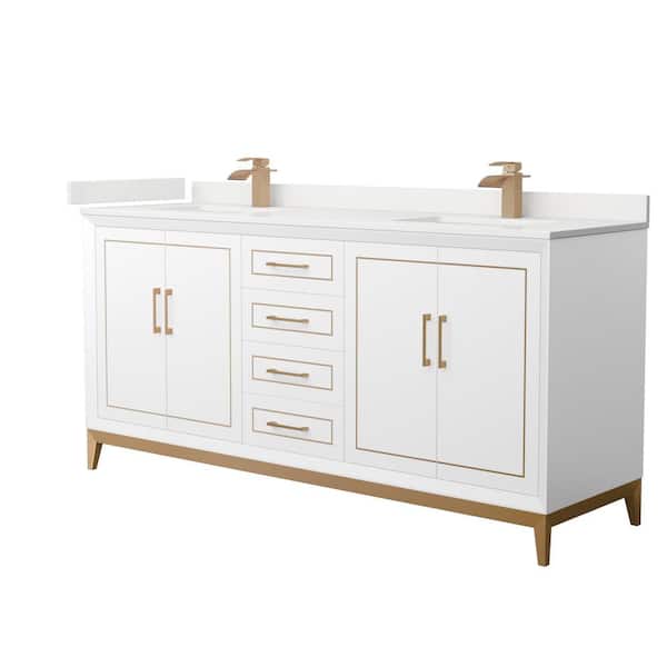 Wyndham Collection Marlena 72 in. W x 22 in. D x 35.25 in. H Double Bath Vanity in White with White Quartz Top