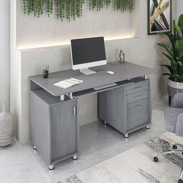 TECHNI MOBILI 48 in. Rectangular Gray 3 Drawer Computer Desk with
