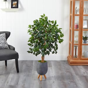 Indoor 4 ft. Ficus Artificial Tree in Gray Planter with Stand