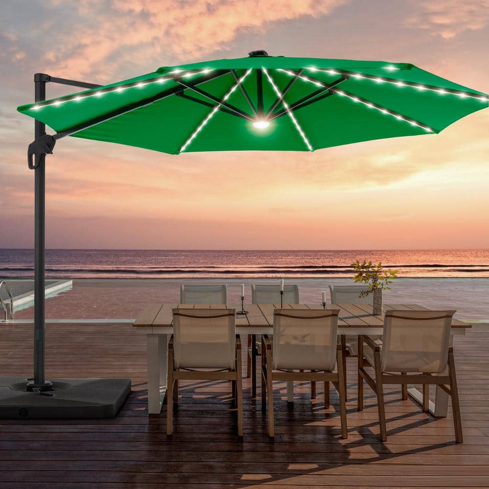 11FT Round Aluminum Frame Outdoor Cantilever LED Umbrella Patio Umbrella 360° Rotation System, Kelly Green -  JOYESERY, J-LED140KG