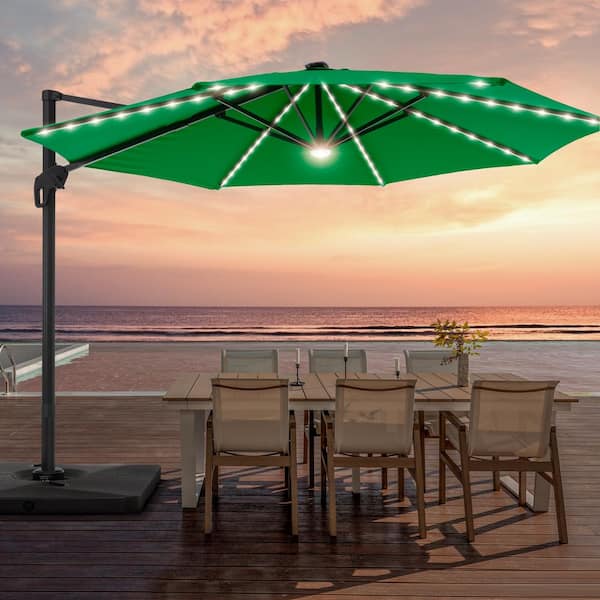 JOYESERY 11FT Round Aluminum Frame Outdoor Cantilever LED Umbrella Patio Umbrella 360° Rotation System, Kelly Green