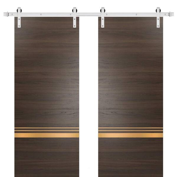 18 in. x 84 in. 2 Panel Chocolate Ash Solid Wood with Honeycomb Sliding Barn Door with Hardware Kit