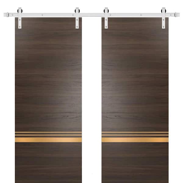 18 in. x 96 in. 2 Panel Chocolate Ash Solid Wood with Honeycomb Sliding Barn Door with Hardware Kit