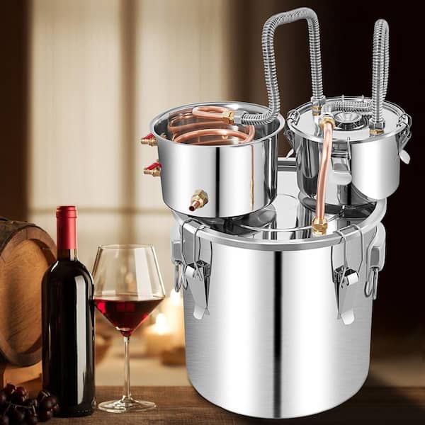 Alcohol Still 13.2 Gal. Stainless Steel Water Copper Tube Home Brewing Kit Alcohol Distiller for DIY Brandy, Silver