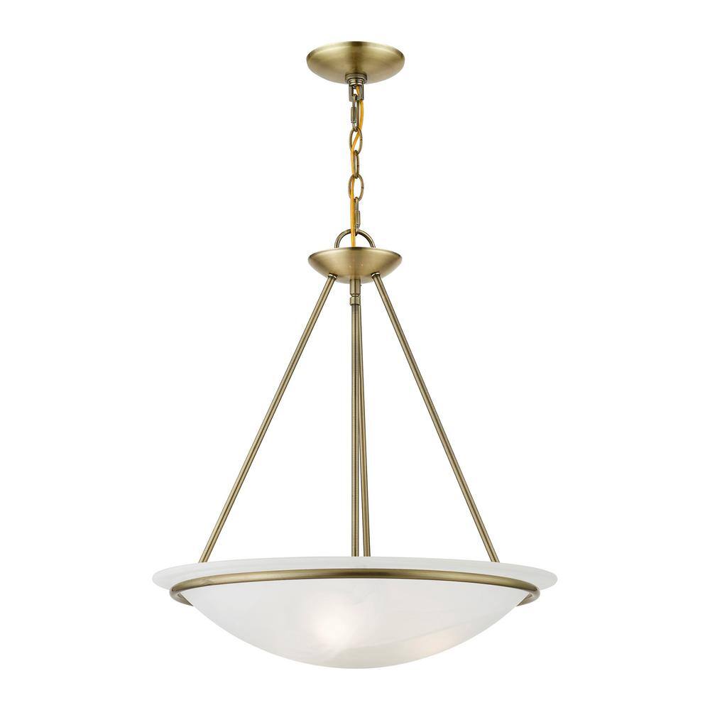 Antique Brass 3-Light Pendant with White Alabaster Glass Shade