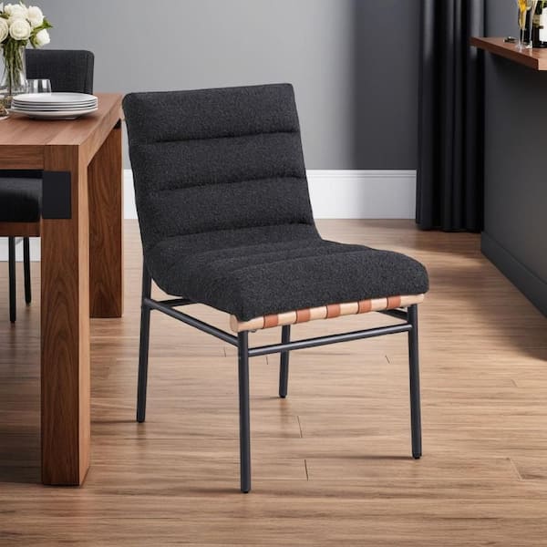 Kive Black Channel Tufted Boucle Fabric Dining Chair (Set of 2)