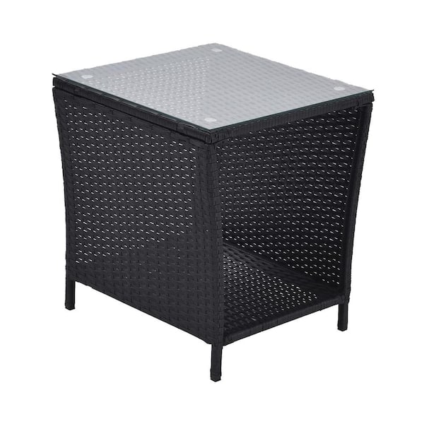 Miscool 20 in. H Anky Black Square Wicker Outdoor Coffee Table with Glass Top