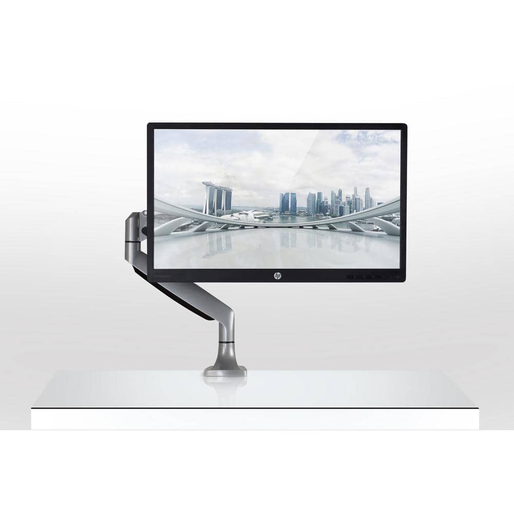 Silver Full-Motion Single Monitor Desk Mount with Adjustable Arm
