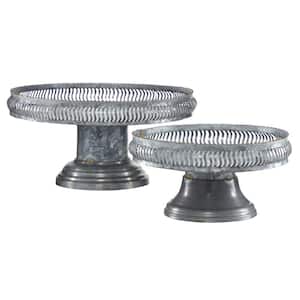 1- Tier Gray Round Galvanized Metal Cake Stand with Detailed Edge, Set Of 2: 16" and 12"