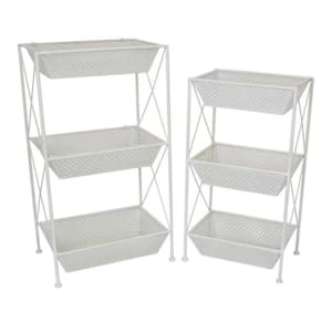 29.5 in. White Rectangular Metal Plant Stand with 1-Tier (Set of 2)