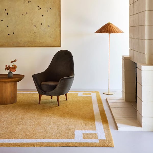 Grace Bordered Wool Golden Yellow 10 ft. x 14 ft. Indoor Area Rug