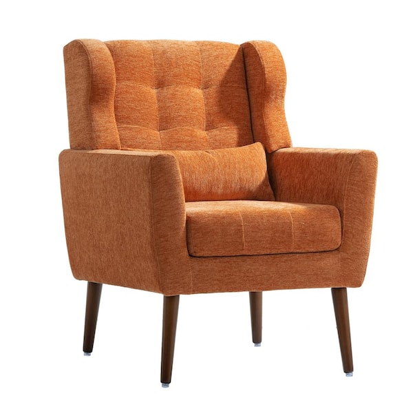 Brown Wood Outdoor Lounge Chair with Orange Cushion