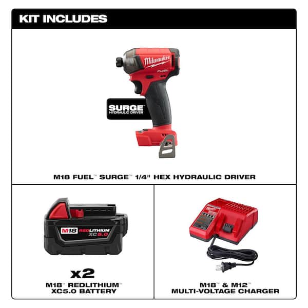 M18 FUEL SURGE 18V Lithium-Ion Brushless Cordless 1/4 in. Hex Impact Driver w/(2) 5.0Ah Batteries & Charger