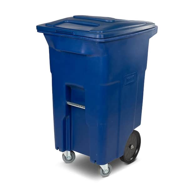 Toter 64 Gal. Blue Trash Can with Wheels and Lid (2 caster wheels 2 stationary wheels)