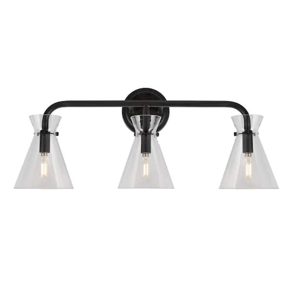 Unbranded Beaker 3-Light Black Bath Vanity Light with Clear Glass