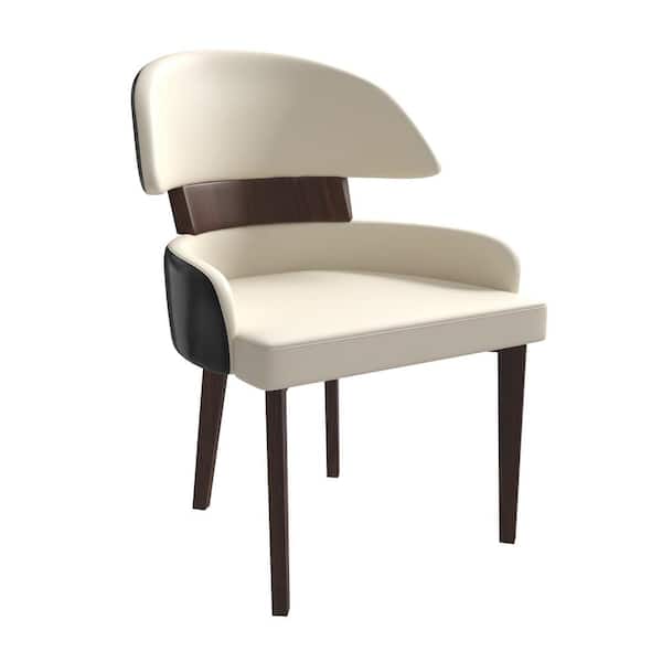 Leisuremod Modern Dining Chairs Leather Seat Curved Open Back with Rubberwood Legs Ethos Collection in Black/Cream