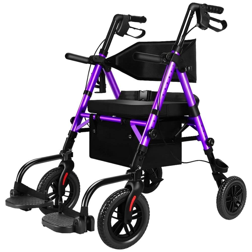 2 in 1 Adjustable Seat Height Lightweight Foldable Rollator Walker Wheelchair Combo for Adults in Purple price history on PriceWatchPro
