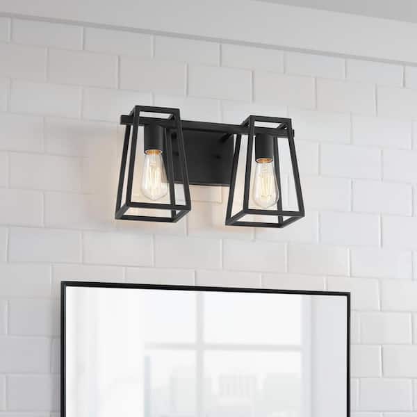 Hazel Heights 14.75 in. 2-Light Black Rustic Farmhouse Bathroom Vanity Light