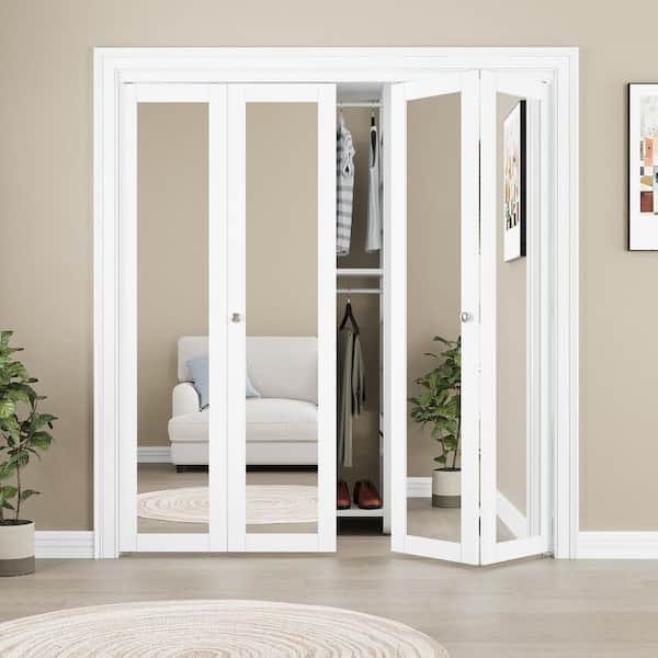72 in. x 80 in. 1-Lite Mirrored Glass and Solid Core White Finished MDF Interior Closet Bi-fold Door with Hardware