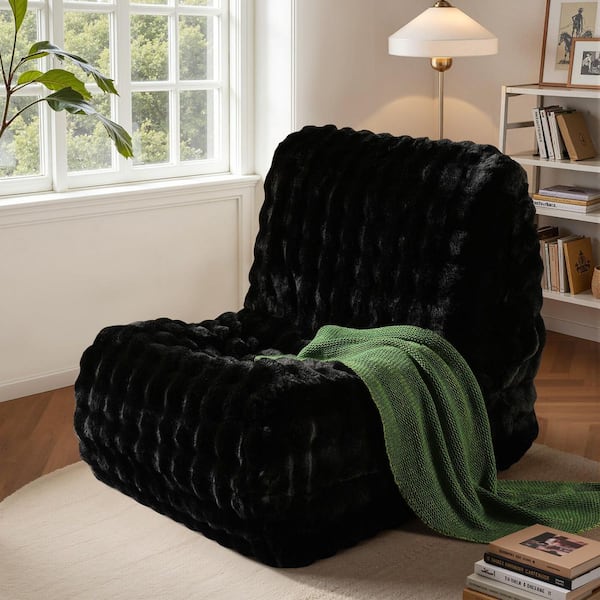 SOBO Black Fluffy Faux Fur Modern Bean Bag Chair Lazy Sofa Couch Lounger Floor Sofa Chair