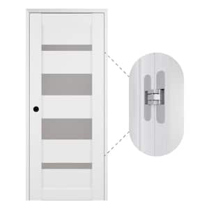 Mirella 30"x80" Right-Hand 4Lite Frosted Glass Bianco Noble Composite Single Prehung Interior Door with Concealed Hinges
