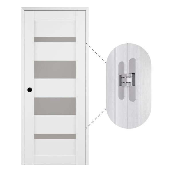 Belldinni Mirella 30"x80" Right-Hand 4Lite Frosted Glass Bianco Noble Composite Single Prehung Interior Door with Concealed Hinges
