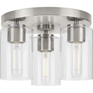 Cofield Collection 12 in. 3-Light Brushed Nickel Transitional Flush Mount with Clear Glass Shades