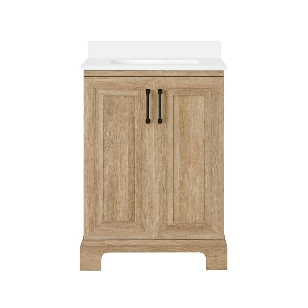 Glacier Bay Sinita 24 In W X 19 In D 34 50 In H Bath Vanity In Natural Oak With White