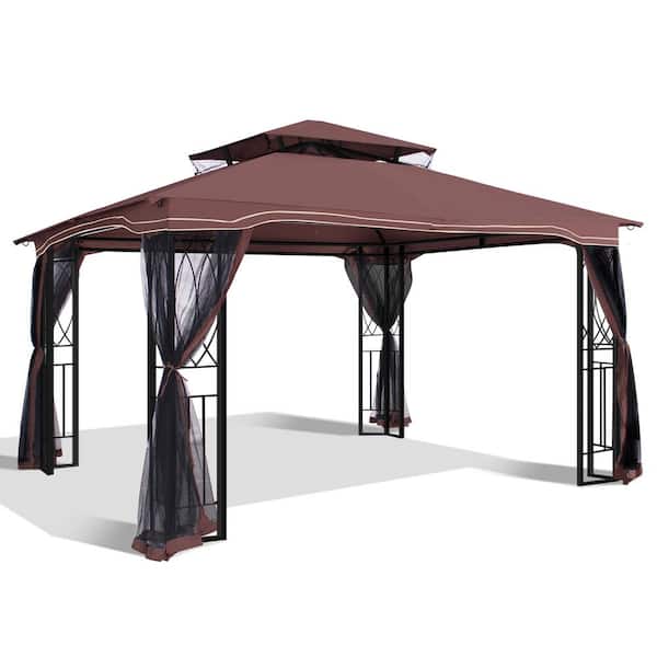 COVERONICS Outdoor 11 ft. x 13 ft. Chocolate Steel Frame Gazebo with Canopy