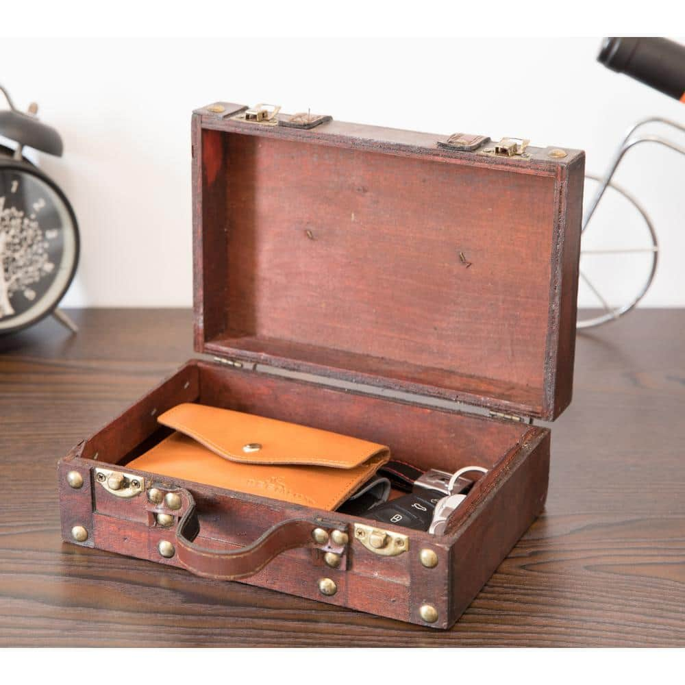 Vintiquewise Antique Style Small Wooden Suitcase with Leather 